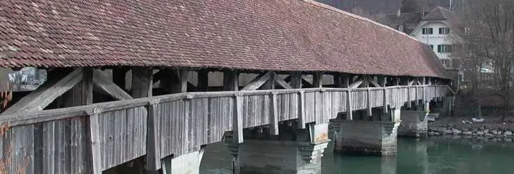 Historic covered wooden bridge in Switzerland