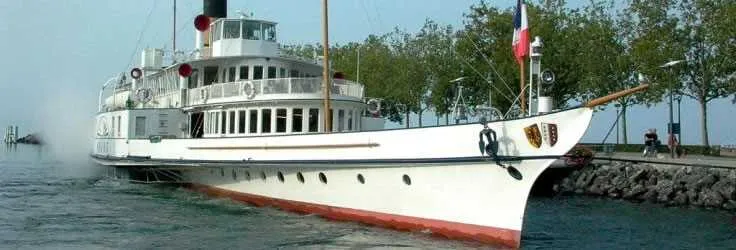 Historic paddle steamer on a Swiss lake
