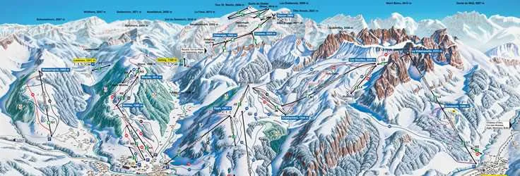 Illustrated panoramic map of the Swiss Alps