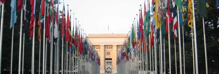 International flags outside an institution in Geneva