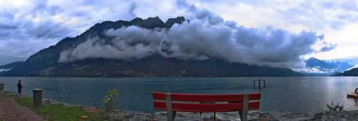 Mountain view across Lake Thun