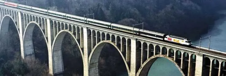 Swiss train crossing the Landwasser Viaduct