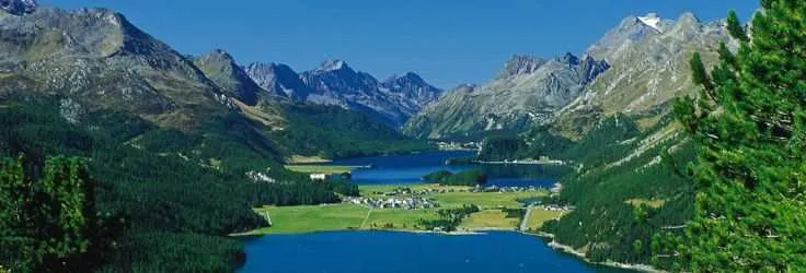 Alpine lake in a mountain valley in Switzerland