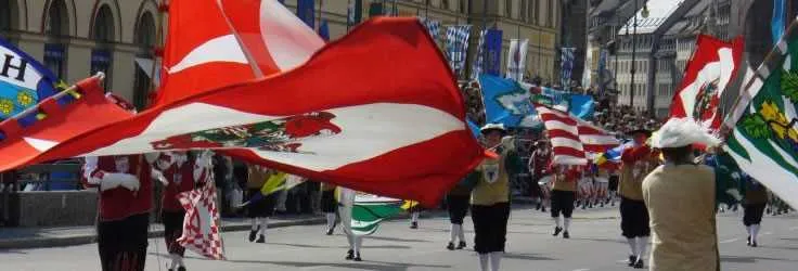 Large Swiss flags at a public parade