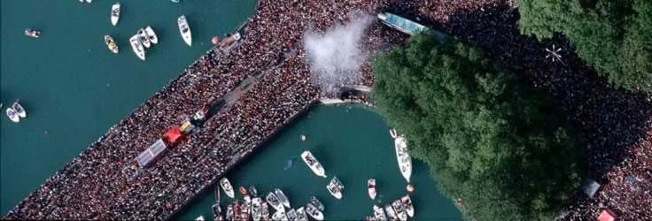 Crowd gathered for a Swiss lakeside festival