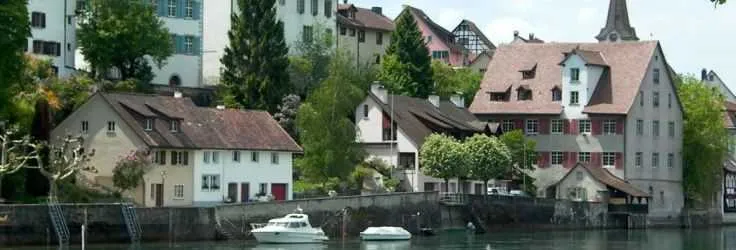 Traditional village beside a Swiss lake